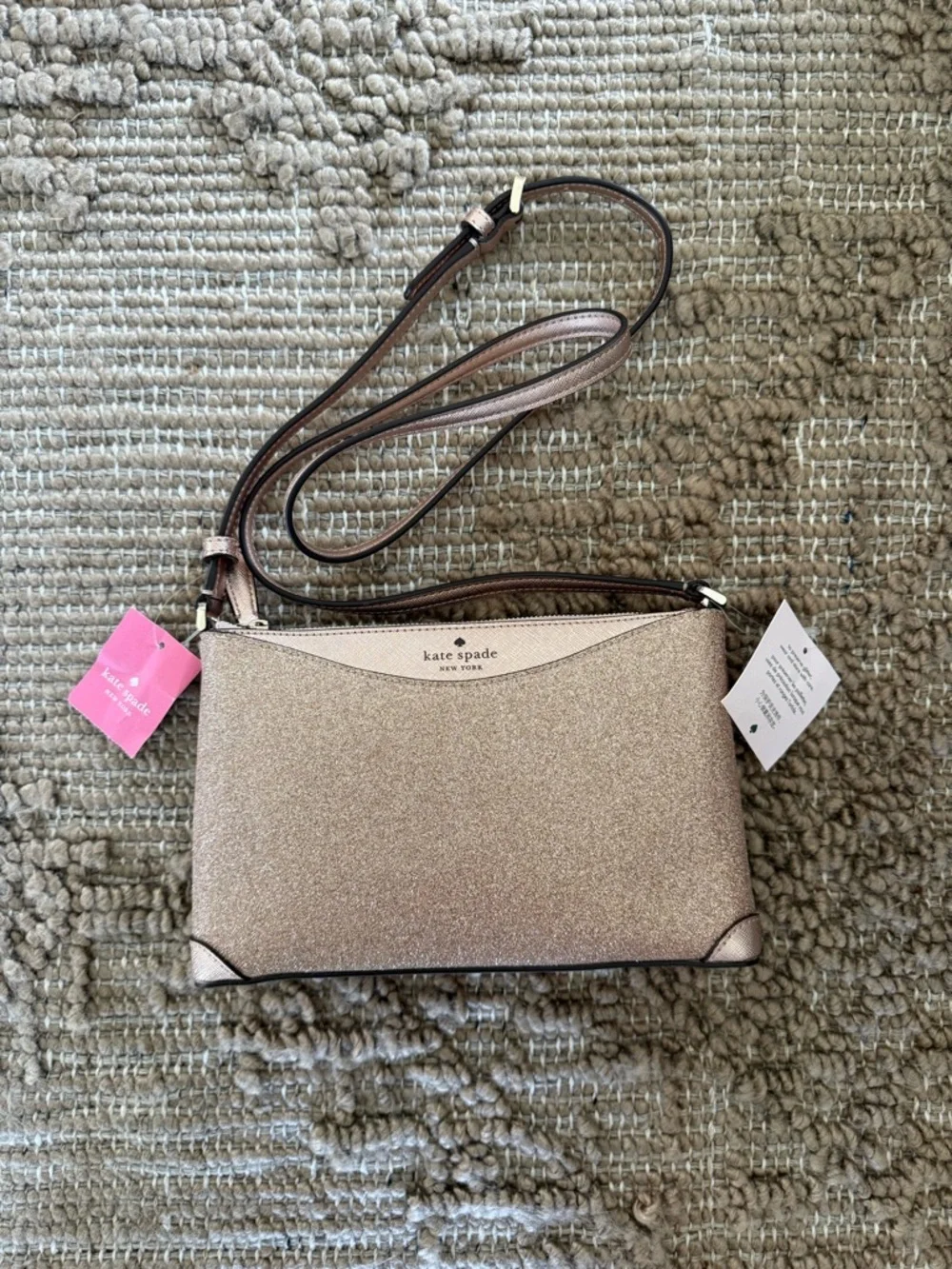 NWT Kate Spade New York Rose Gold Glitter Crossbody Bag - Picture 1 of 5